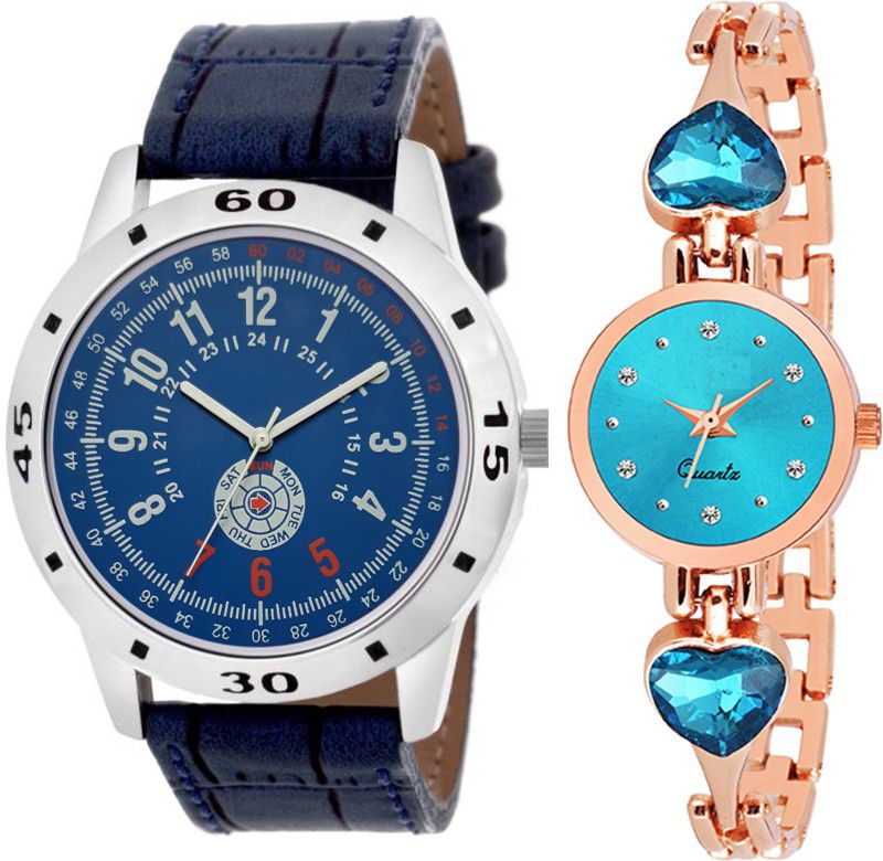 Analog Watch - For Men & Women Combo pack 2 New Stylish SkyBlue Heart Stunned Multicolour Dial Bracelet Watch For Boys & Girls ODC-218