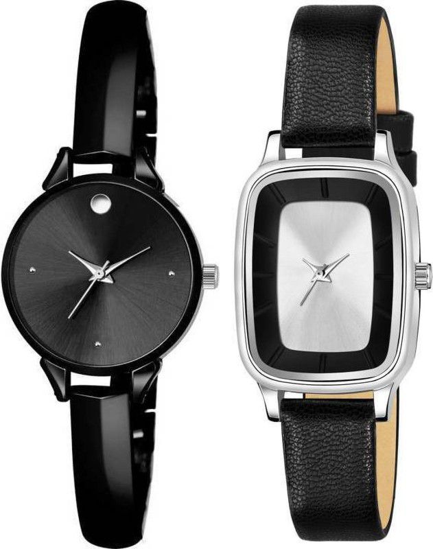 Analog Watch - For Girls BLACK DESIGNER DIAL BLACK LEATHER BELT FORMAL UNIQUE DIAL DESIGNER WRIST WATCH WOMEN LADIES NEW ARRIVAL FAST SELLING TRACK DESIGNER PROFESSIONAL LOOK WATCH FOR FESTIVAL _PARTY_PROFESSIONAL WEAR COMBO WATCH