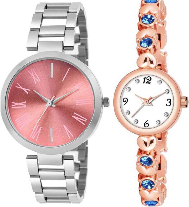 Analog Watch - For Girls Pink Dial and Diamond Studded Rose Gold Stainless Steel
