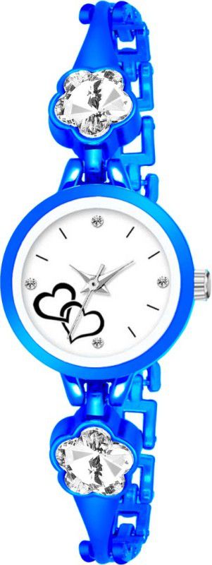 New Latest Double Heart Dial & Flower Stone Designed Analog Watch - For Girls