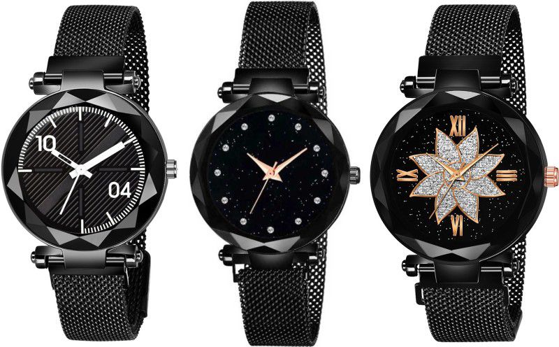 Watch Combo Pack-3 Analog Watch - For Women Analogue Black Dial Magnetic Belt Watches for Girls & Women Watch Combo Pack-3(B-12-493-476)