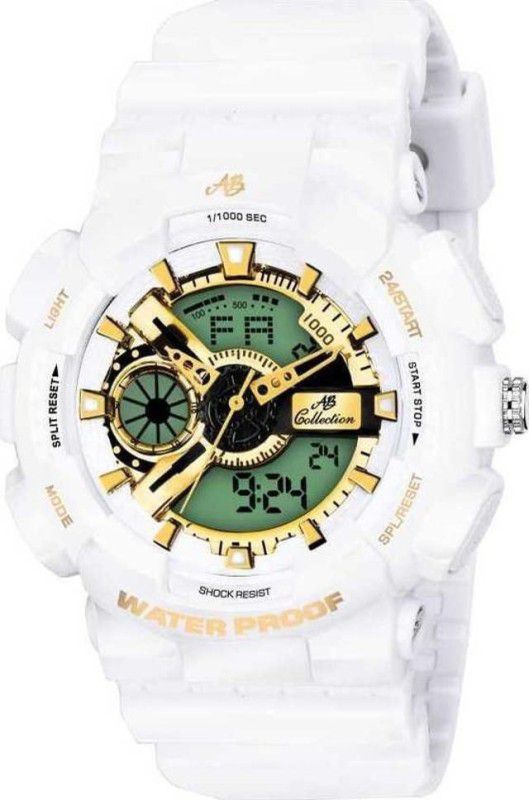 G-Style S-007SHOCK Analog-Digital Watch - For Men White Golden Dial Chronograph Style