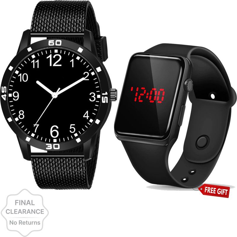 All Black And With Digital Watch Analog Watch - For Boys Analog And digital All Black Rubbers Strap Stylish Pack Of 2 Combo Watch For Men And Boy Analog Watch