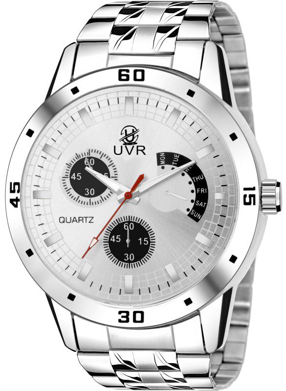 Elegant Milky Silver Texture Dial Shock Resistant Quartz Mechanism Trendy Wrist Analog Watch - For Men VR-1012