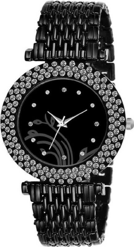 New Fancy Diamond Stylish Black Unique Quartz watch Simple Premium Quality Analog Watch - For Women Present All Diamond Stone Studded On Dial