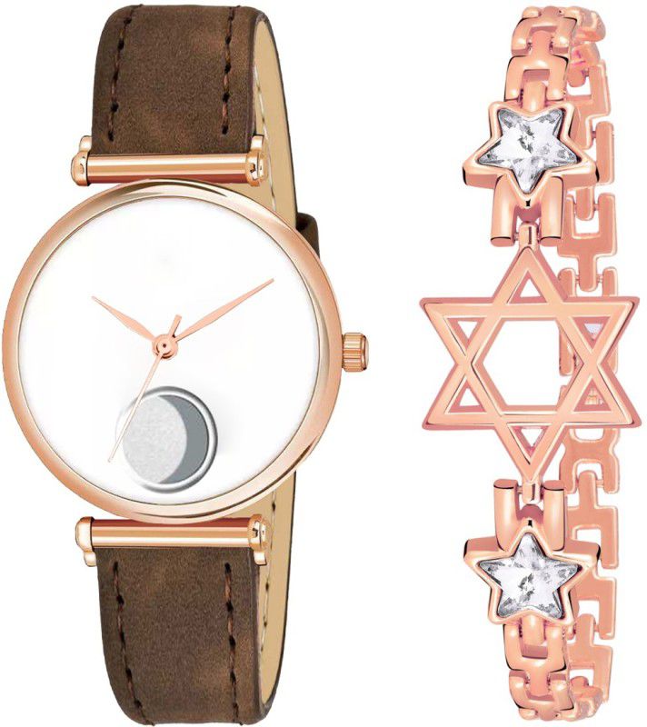 New Arrive Moon Designed (Casual+PartyWear+Formal) Stylish & Star Bracelet Combo Analog Watch - For Girls