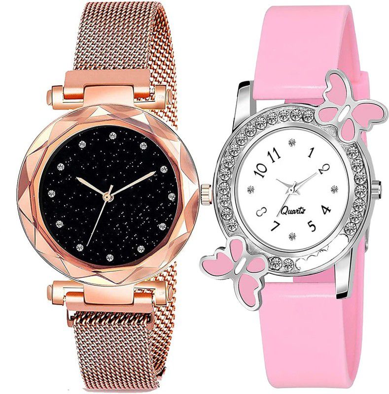Exclusive Brand New Best Designer Combo 2 Beautiful Watch For Girls Analog Watch Analog Watch - For Girls LUXURY MAGNET BELT AND BEAUTIFUL BUTTERFLY COMBO WATCH