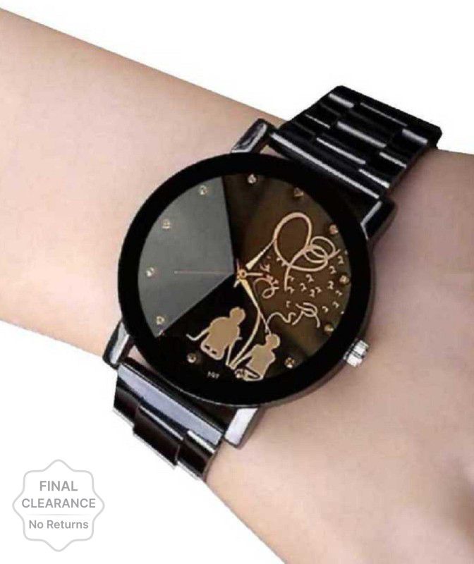 New Black Color Diamond Crystal Glass New Black Color Crystal Glass Analog Watch Analog Watch - For Girls Lovely Lover Analogue Original Stainless Steel