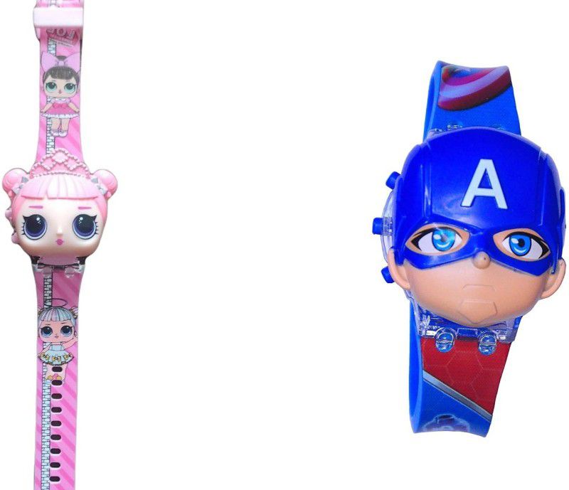 Digital Watch - For Boys & Girls Captain America & LOL SurpriseFace Toy Design Digital Glowing Watch Disco Music