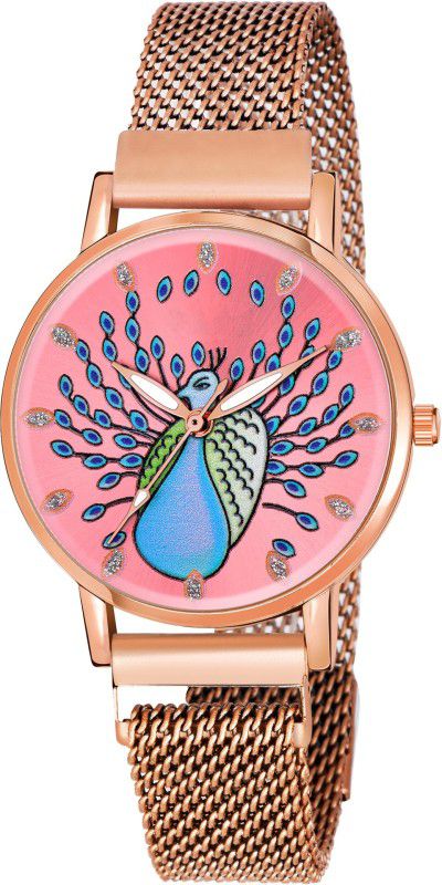 Luxury Mesh Magnet Buckle Watches Fashion Mysterious Lady girls and women Analog Watch - For Women W867 Pink