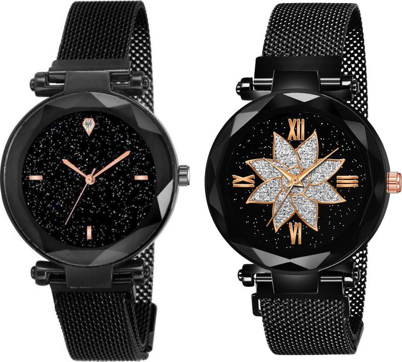 Affordable Combo Watches Analog Watch - For Women Analog Black Dial Black Magnet Strap