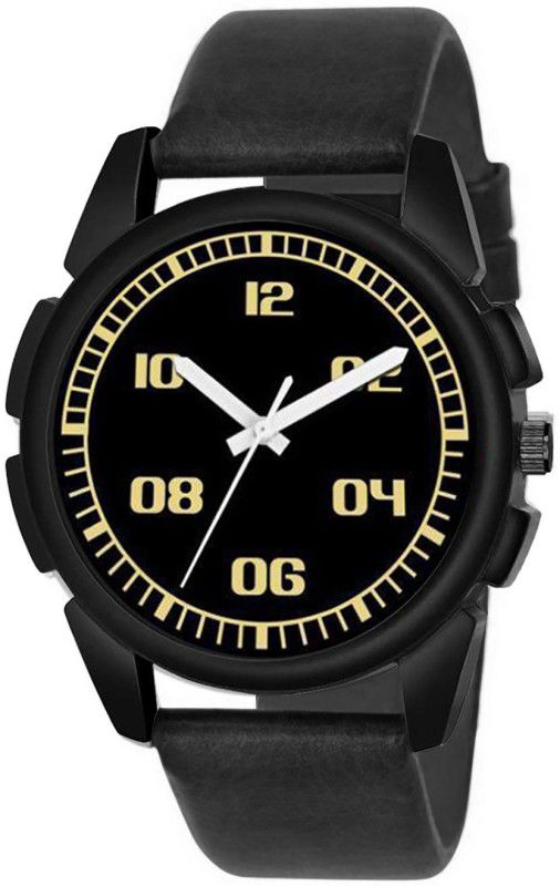 fb_418 Analog Watch - For Men New Look Stylish Black Dial Round Design Leather Strap