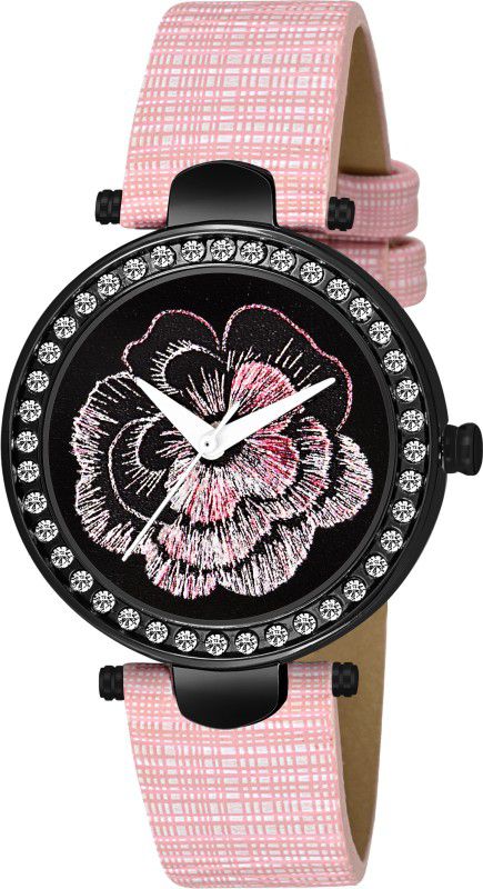 2020 Analog Watch - For Girls Latest Pink Watches Girls Black Colour Wrist Watch for Women Style Fashion Female Watch with Pink Leather Strap Stylish Girls watch New Model