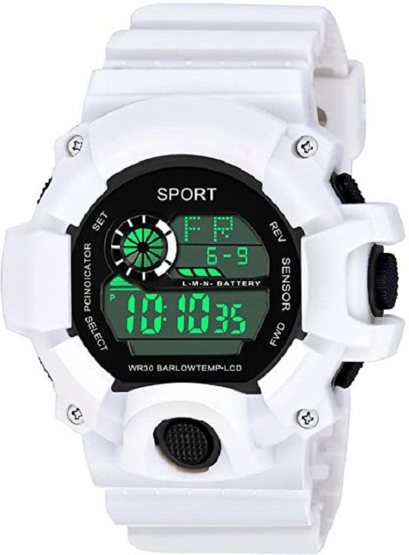 Digital Watch - For Boys White Dial Multi Function 7 Multi Light Digital Sport Watch for Men and Boys