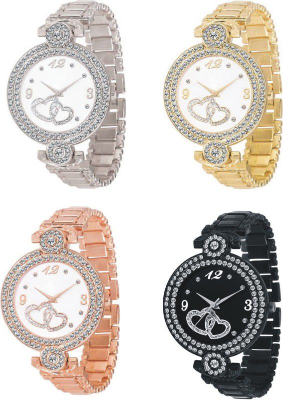 Analog Watch - For Girls Love Hearts Diamond Studed Watch set of four