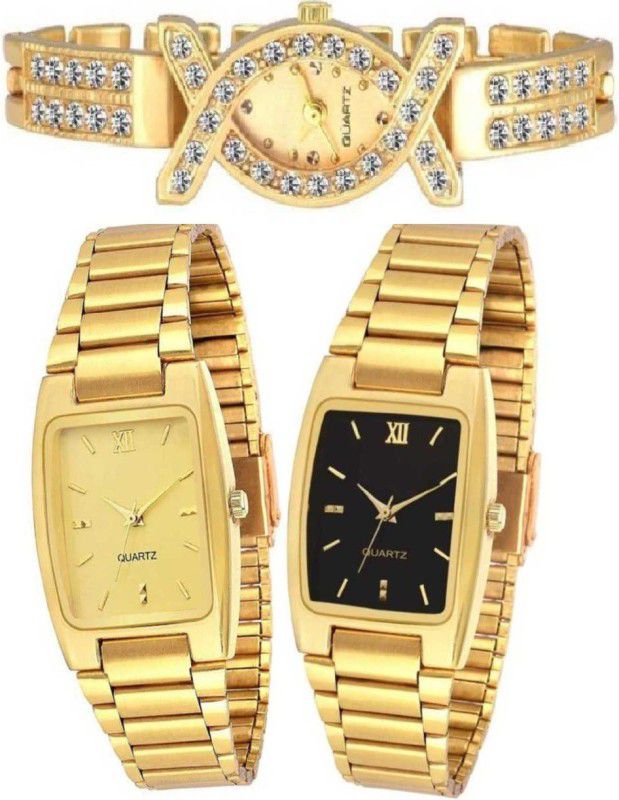 ANALOG Analog Watch - For Boys & Girls Latest combo of Golden Sqaure and Fancy diamond studded gold metal belt watch for Women Watch - For Men & Women