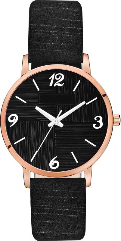 Analog Watch - For Girls PW-320 New Designer Black Dial & Leather Belt