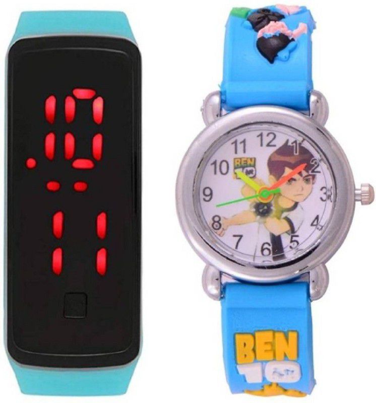 Digital Watch - For Boys Ben 10 Analogue White Dial, Blue Pipe Led Digital For Kids Gift Stylish