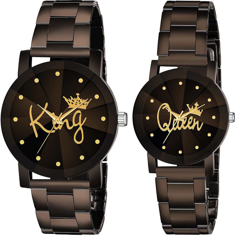 Couple Analog Watch For Boys And Girls Analog Watch - For Couple Designer King Queen Metal Strap Combo