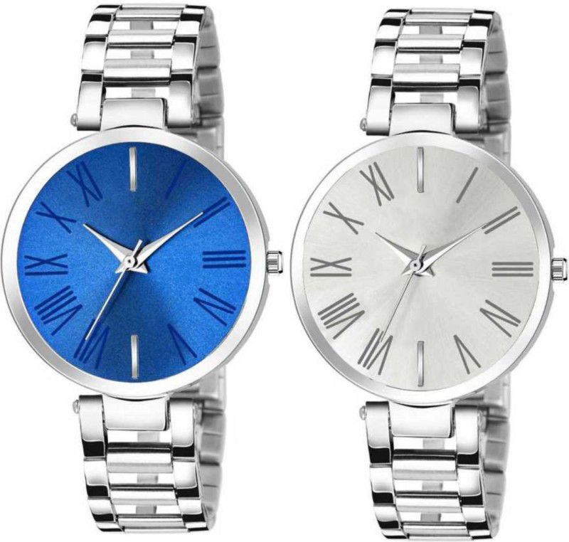 Steel Chain Analog Watch Combo - For Girls Analog Watch - For Girls White and Blue Pack of 2 Stainless Steel Stylish Girls Combo pack of 2 Analog Watch - For Girls
