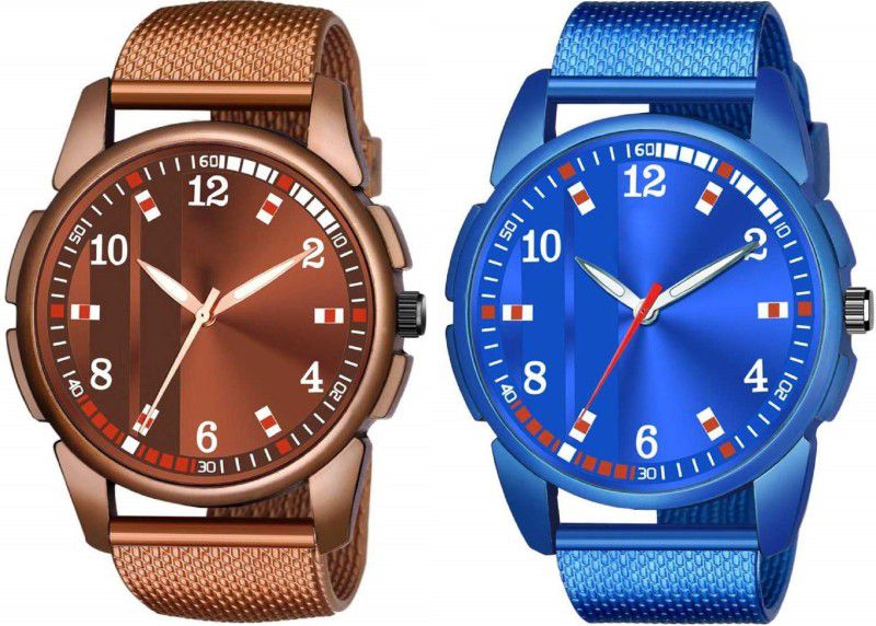 Analog Watch - For Men SWC-181 Brown and Blue New PU Watch Belt Boys