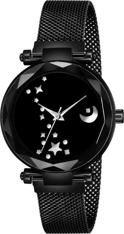Analog Watch - For Girls Black Moon Star Dial New Fashion Designer luxury fashion analog watch with magnetic strap for girl and woman