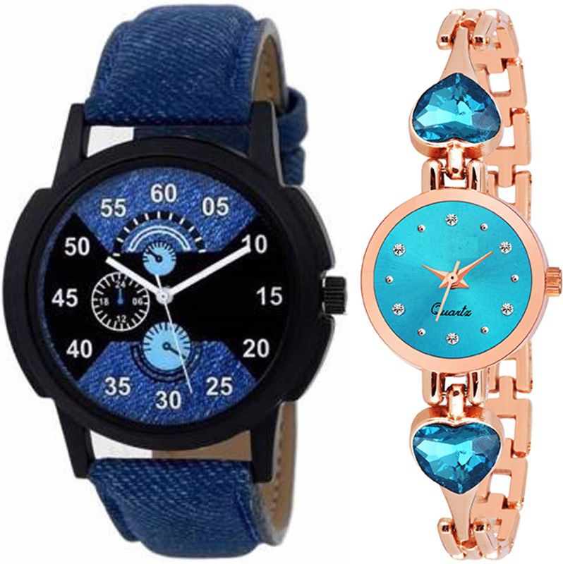 Analog Watch - For Men & Women Combo pack 2 New Stylish SkyBlue Heart Stunned Multicolour Dial Bracelet Watch For Boys & Girls ODC-198