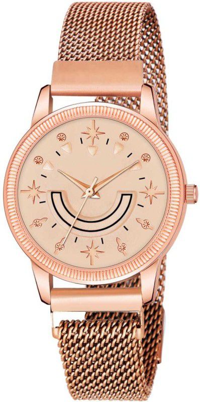Analog Watch - For Girls New Latest Smiley Dial Rose Gold Magnetic Strap Watch for girls and women