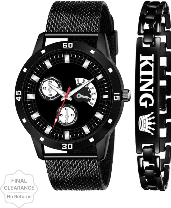 NEW ARRIVAL BLACK KING BRACELET WITH BLACK DIAL AND MESH STRAP SPORTY LOOK ANALOG WITH QUARTZ WATCH Analog Watch - For Boys JEW_22_K_492