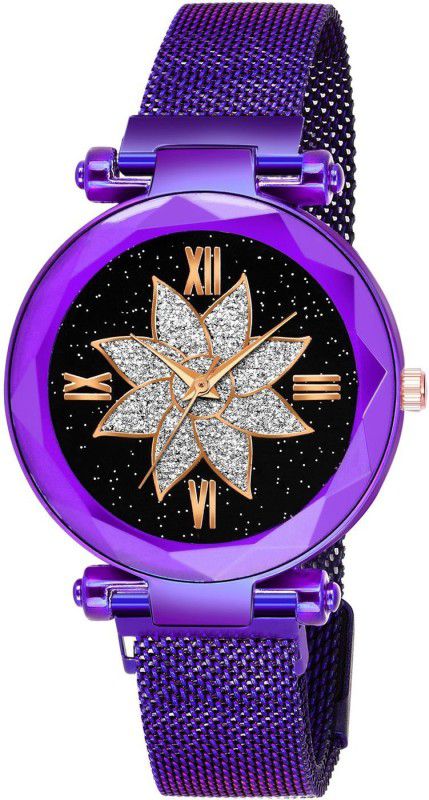 Analog Watch - For Girls Stylish Flower Dial Luxury Purple Mesh Magnet Buckle Quartz Watches(474)