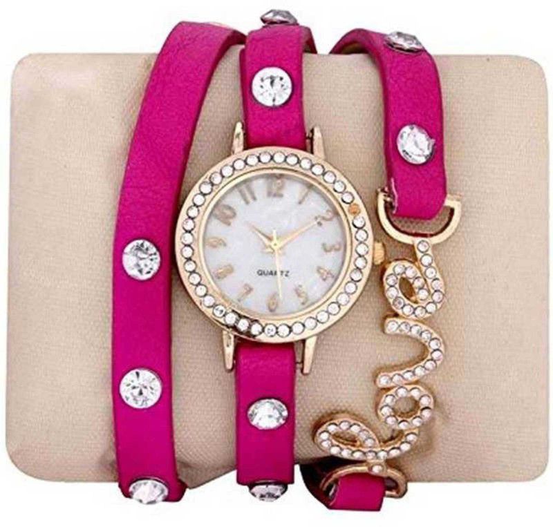 Analog Watch - For Girls New Pink Stylish Braclet Belt With Stone
