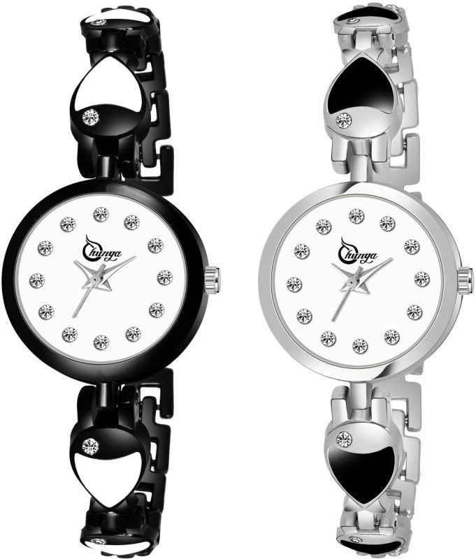 Stainless Steel Analog Watch - For Girls New Exclusive Attractive Ethnic White & Black Leaf Bracelet Combo Pack-02 Watch