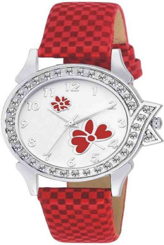 Analog Watch - For Men & Women Red Diamond Studded Watch - For Girls