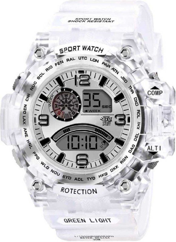 Digital Watch - For Boys GF8084-1-White Dial Digital Watch for Boys White Sports Watch Men Stylish Water Resistance Digital Watch - For Men