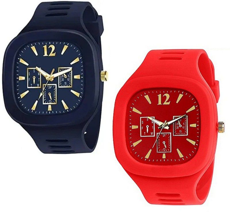 Professional Analog square Blue & Red Watch Analog Watch - For Men