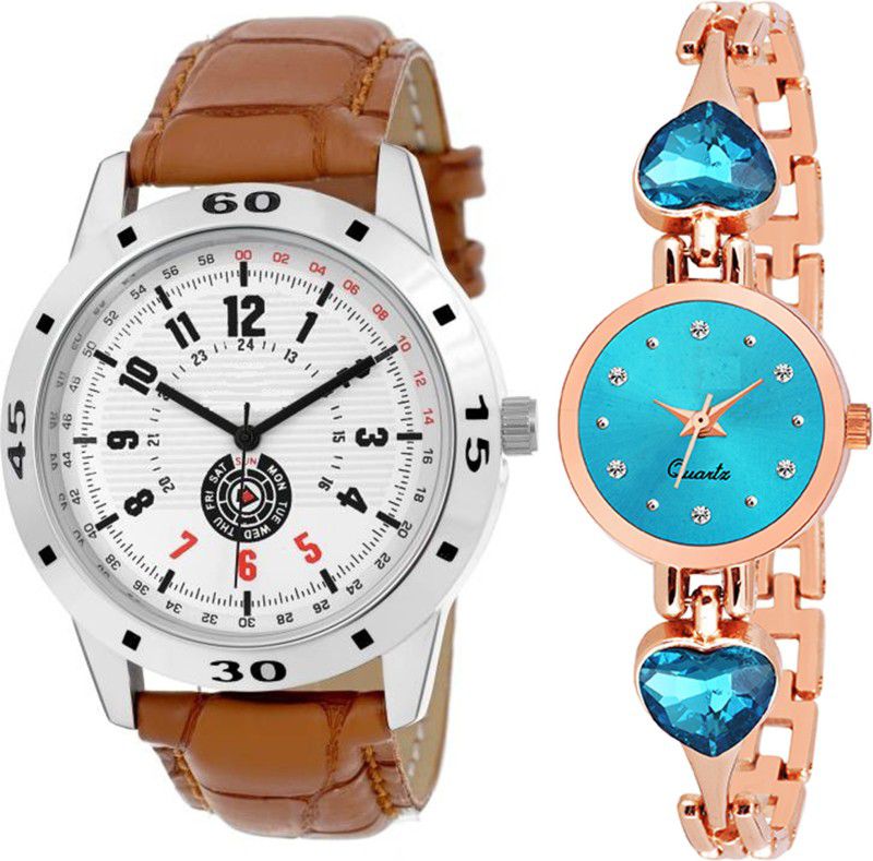 Analog Watch - For Men & Women Combo pack 2 New Stylish SkyBlue Heart Stunned Multicolour Dial Bracelet Watch For Boys & Girls ODC-217