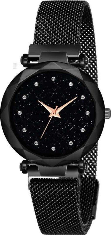 For Girls Analog Watch - For Women Analogue Black Dial Magnetic Watch