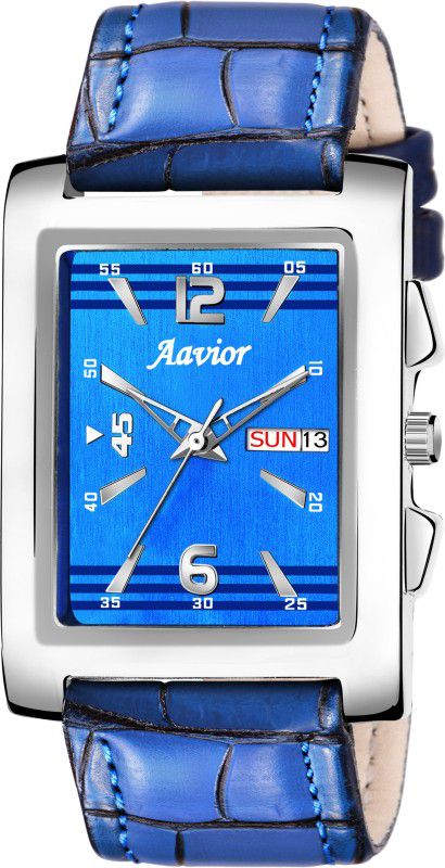 Analog Watch - For Men AV-SDDS 116 Square Blue Dial Day & Date Working Leather Strap