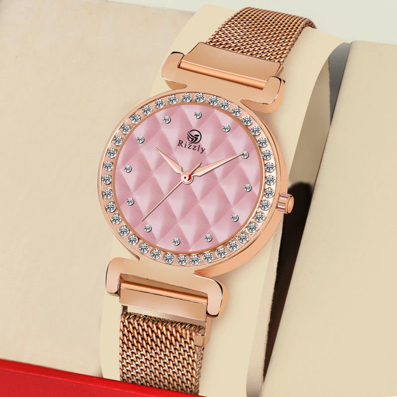 Designer Analog Watch - For Girls 139-Pink Square Diamond Designed For Girls And Women