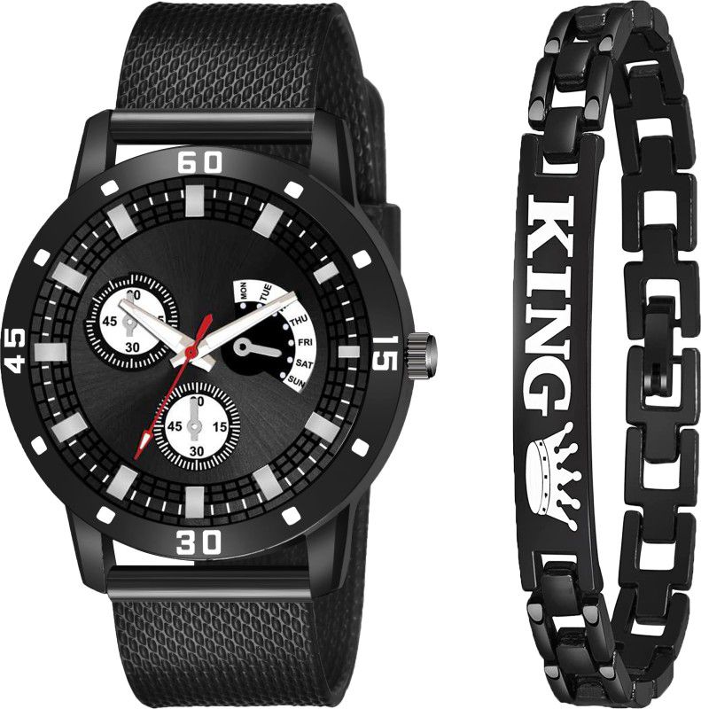 Designer Fashion Wrist Analog Watch - For Men Black color Two round Desing black Color With Black King Bracelet for men Designer Fashion