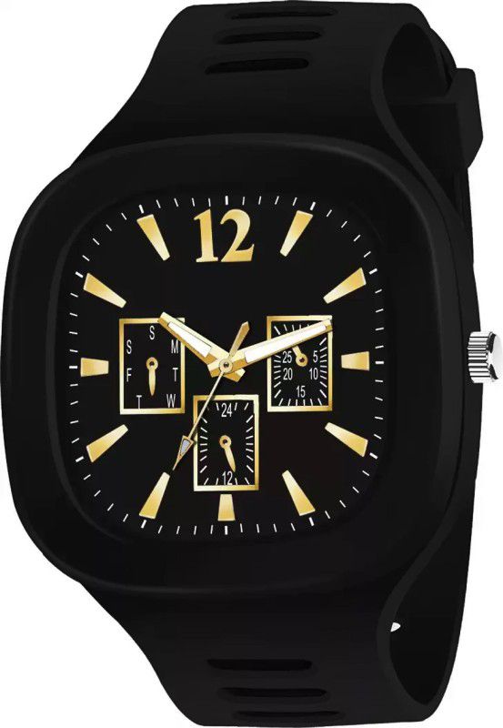Stylish Square Black Dial Smooth Silicon Strap Analog Watch - For Boys MK-401R