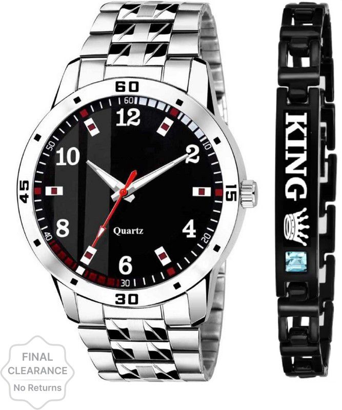 Sports Designer Black Vertical Dial Stainless Steel Watch & King Bracelet Analog Watch - For Men PZ622