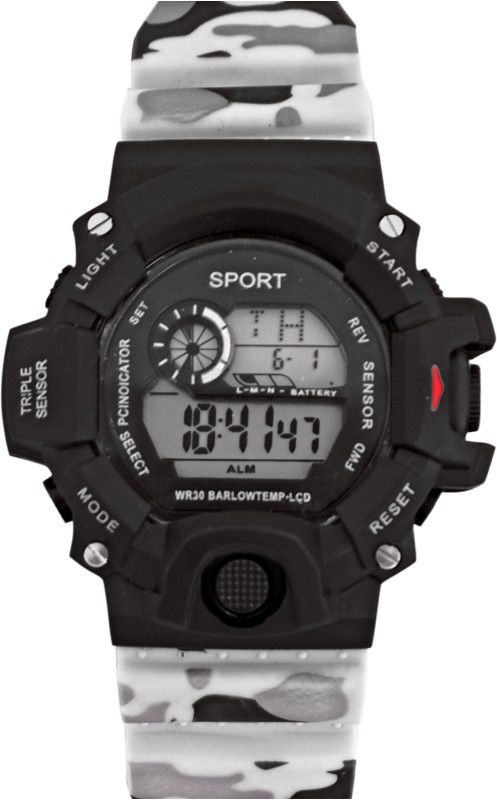 Shockproof Multi-Functional Digital Watch - For Boys Grey Army Sports Digital Day and Date Kids Watch