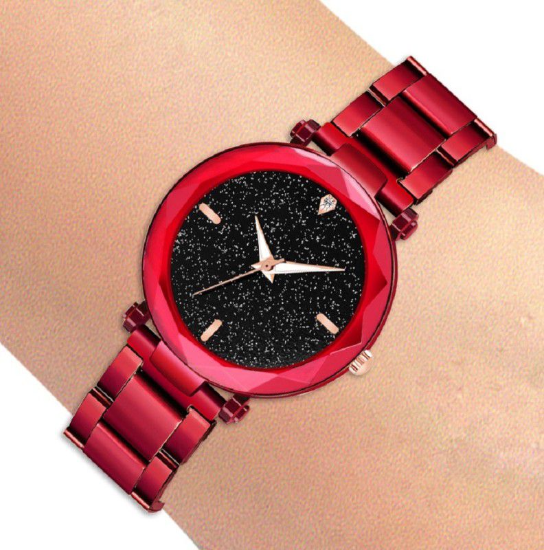 Analog Watch - For Girls STYLISH FULL BLACK RED MAGNET BELT STYLUS WATCH NEW ARRIVAL FAST SELLING TRACK DESIGNER WATCH FOR PARTY_PROFESSIONAL_DIWALI_FESTIVAL SPECIAL WATCH FOR GIRLS_GUYS
