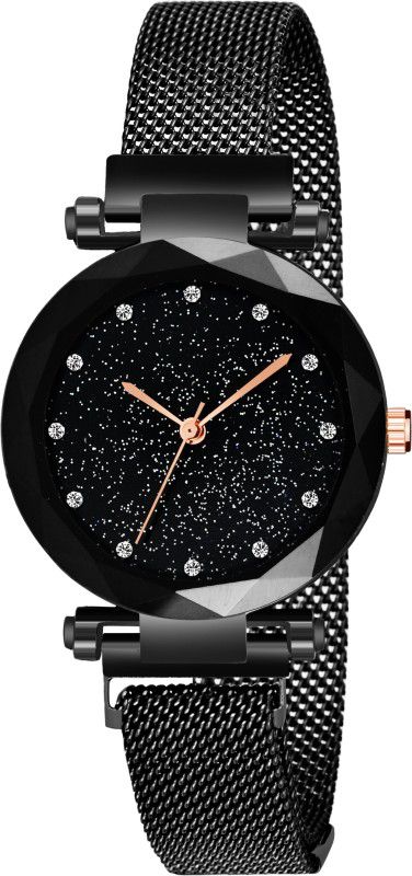 12-Black Analog Watch - For Women Black Round Diamond Analog Magnatic Watch for Women/Magnatic Watch for Girl Pack of 1