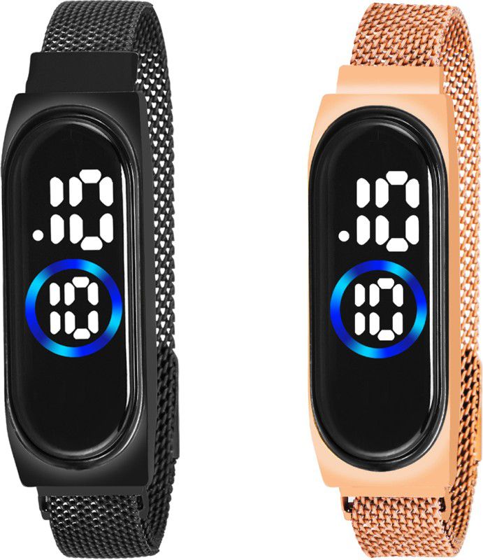 Stylish Magnetic Lock Digital Watch - For Girls EH-875-BLACK-ROSE GOLD