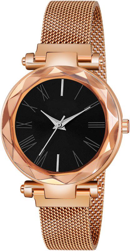 Designer Fashion Wrist Analog Watch - For Girls New Fashion Black Color Roman Digit dial Rose Gold Maganet Strap For Girl