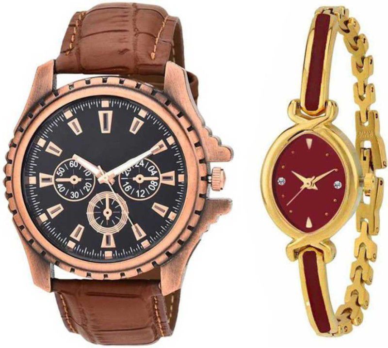 boy girls Analog Watch - For Boys & Girls LOVELY COUPLE CLASSIC LEATHER STRAP OR GOLDEN STRAP COMBO Analog Watch - For Boys & Girls