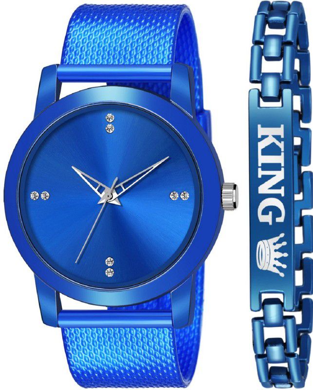 NEW ARRIVAL BLUE KING BRACELET WITH BLUE DIAL AND MESH STRAP SPORTY LOOK ANALOG WITH QUARTZ WATCH Analog Watch - For Boys JEW_23_K_546
