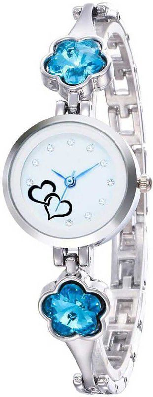 Analog Watch - For Girls New Stylish Blue Diamond Stone Silver Bracelet watch for Women